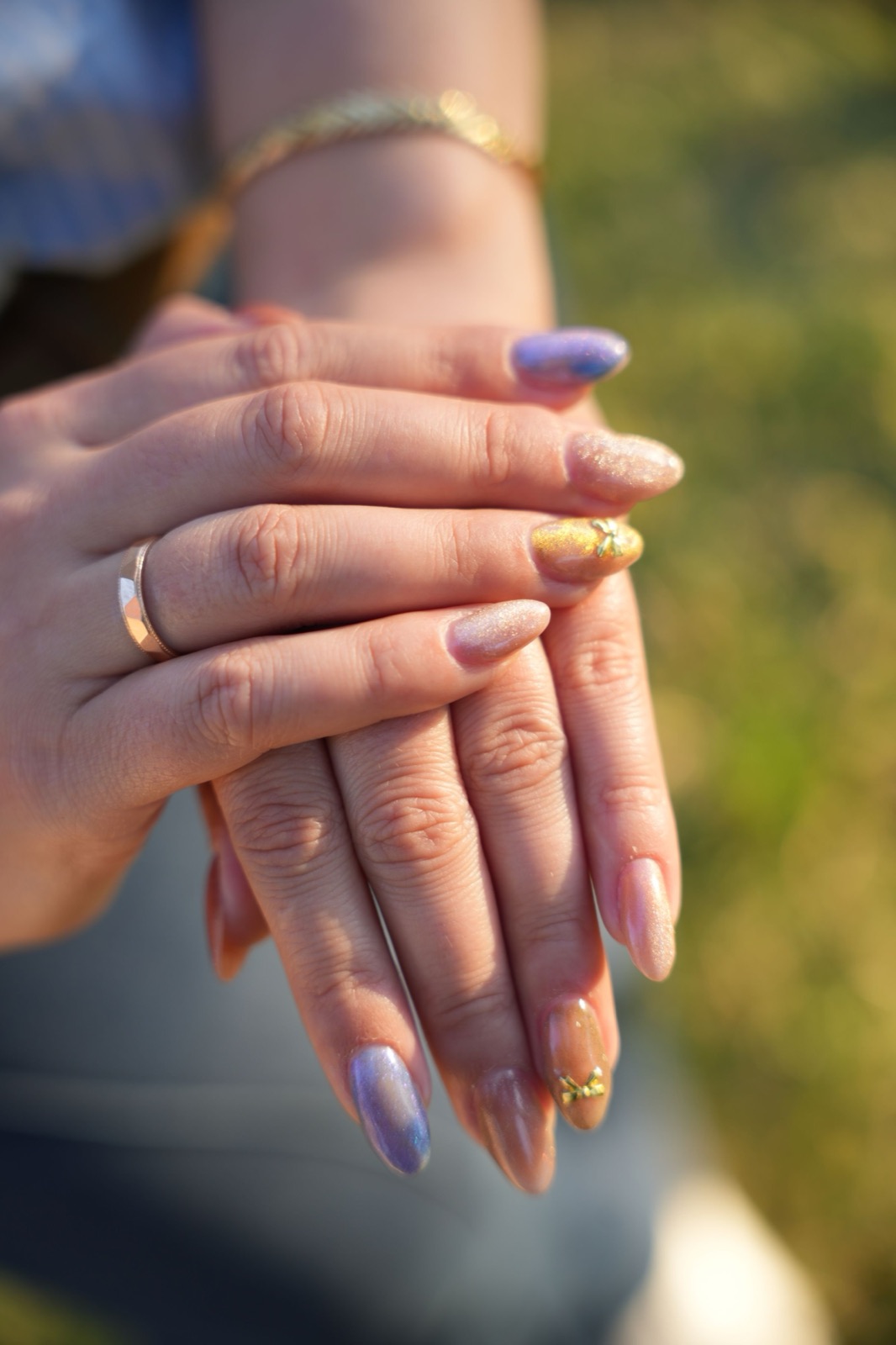 Colorful mixed color manicure with a different shade on each nail