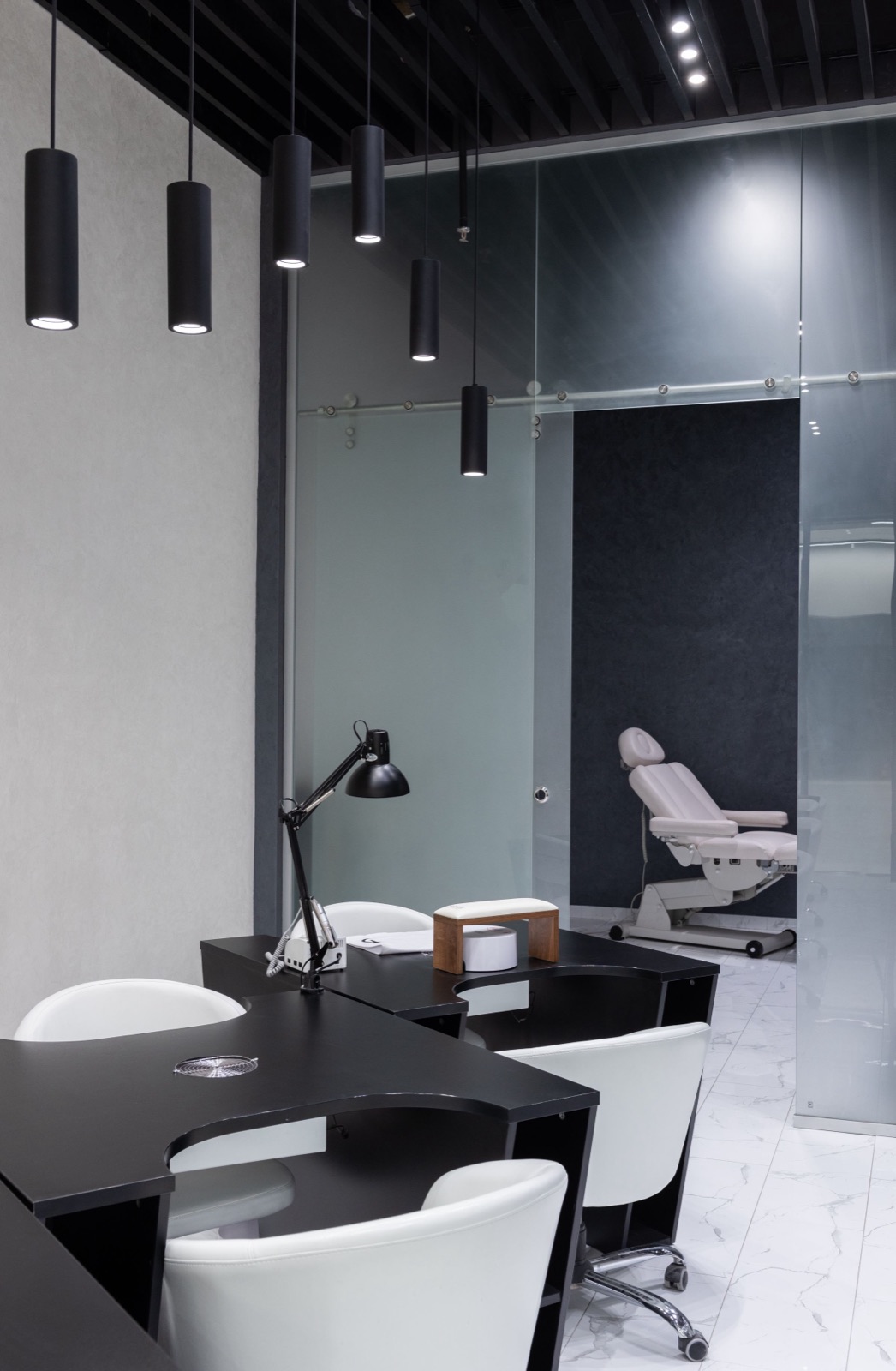 Quiet private nail studio interior with manicure stations at V Best Nail Art in Berkeley California